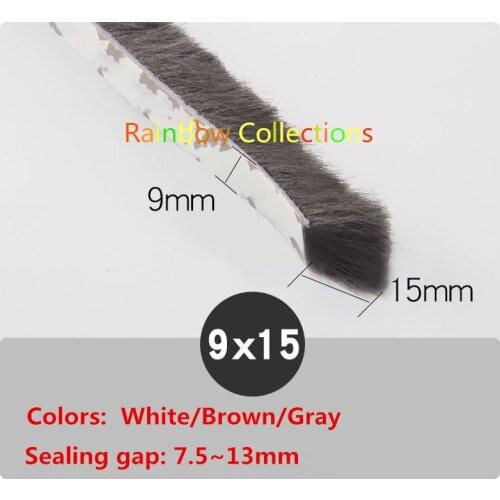 9x15mm 100meters/lot White/Gray/Brown Door Window Draught Excluder Brush Weather Strip Seal Tape Foam Seal Strip