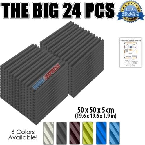 Arrowzoom 24 pcs Set Metro Striped Insulation Acoustic Panel Studio Soundproof Foam 50x50x5cm (19.6x19.6x1.9in) KK1041