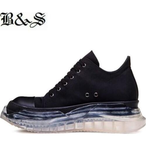 Black& Street Exclusive Heavy Transparent Thick Sole TPU Increasing trainer Canvas Boots High-TOP Hip-Hop Sneakers Boots