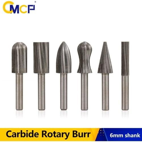 CMCP Tungsten Steel Rotary Burr 6mm Shank Rasp Burr Wood File Metal Engraving Grinding Bit
