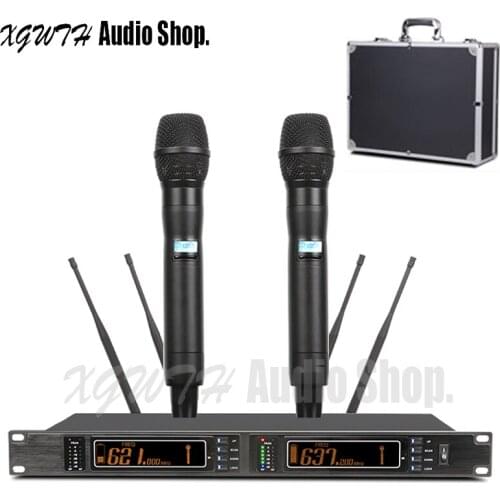 DJ UHF Wireless Microphone System True Diversity 2 x 100 Channel Dynamic Condenser Cardioid Mic for Wedding Karaoke Studio