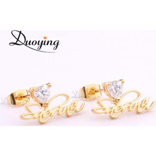Duoying Personalized Custom Nameplate Earrings For Women Customize Initial Cursive Name Stud Earring Women Gift For Girls