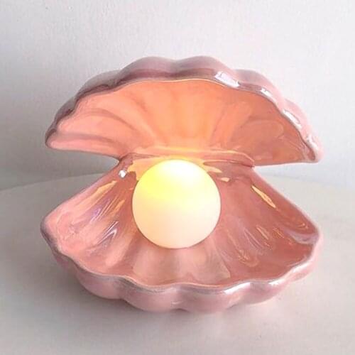 Fantasy Night Light Ceramic Shell Lamp Pearl Powder White Gift Desktop Storage Decoration Party