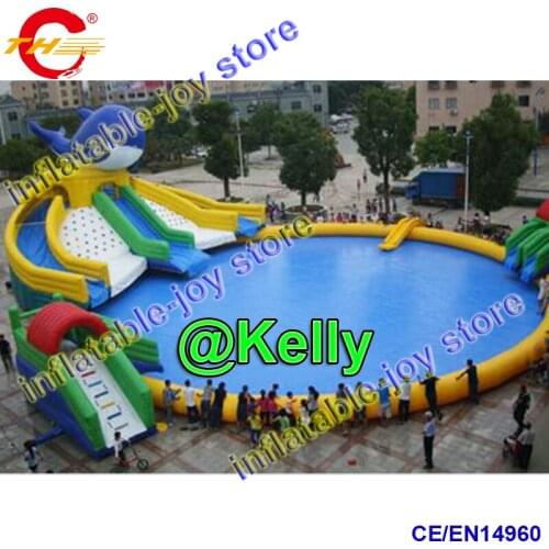 20m dia giant inflatable water pool with big water slide, summer beach party water inflatable sport games for sale, kids toys