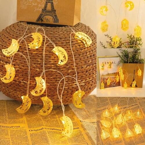 Eid Muslim Islam Festival String Lights Battery Powered Moon String Lights Fairy Garland String Lamps Home Party Decor Lighting