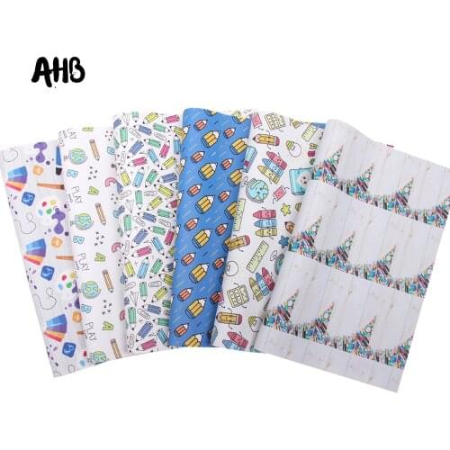 AHB Back To School Synthetic Leather Sheets Pencil Books Faux Leather For Bows Vinyl DIY Hairbows Handmade Crafts Materials