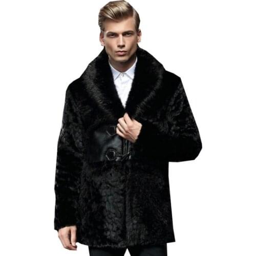 Lapel fur leather jacket mens warm faux mink fur leather coat men loose jackets winter thicken jaqueta de couro fashion