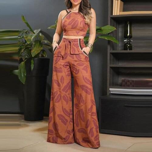Summer two-piece printed sleeveless top and pants suit ladies