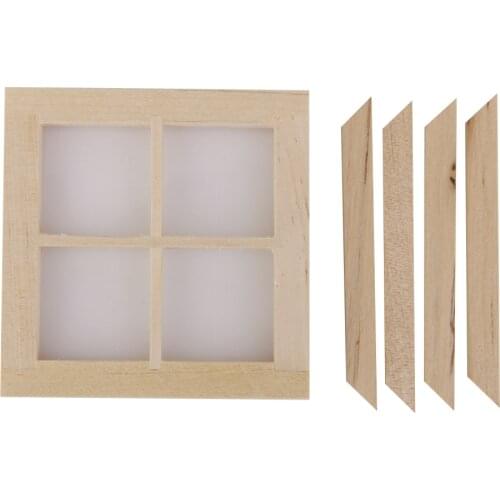 Miniature Furniture Wooden 4 Pane Window Model DIY Great Dollhouse Decoration Accessory for 1:12 Dollhouse 2.75 x 2.75 inch