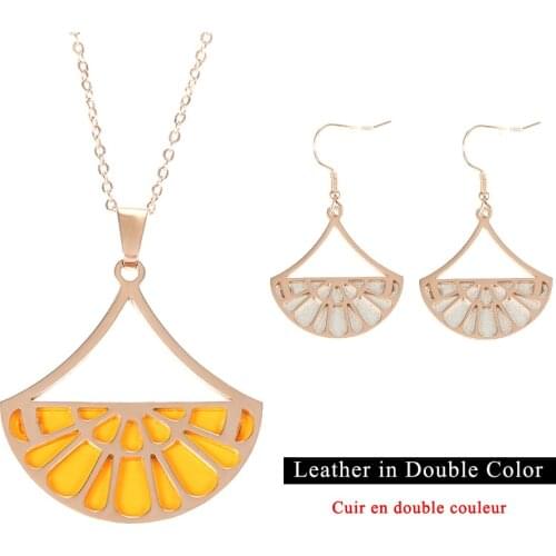 Yoiumit Trendy Jewelry Set Charm Necklace Hanging Earrings Set Fashion Women Interchangeable Leather Fan Pendant Jewelry