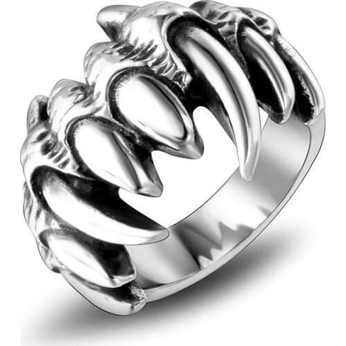 Punk Rock Real 316L Stainless Steel Mens Biker Rings Vintage Gothic Jewelry High Quality Never Fade Dragon Claw Ring Drop Ship