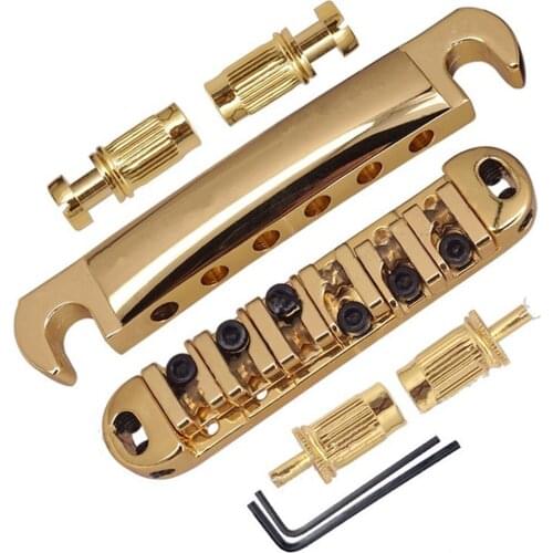 A Set Roller Saddle Electric Guitar Bridge and Tailpiece with Big Stopbar studs Gold guitar accessories parts Musical instrument