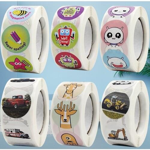 24Types Kid Reward Stickers Construction Vehicels Car Cute Cartoon Animal Labels for Gift Encouragement Game Toy Stationery Seal