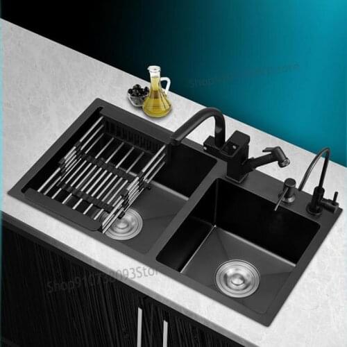 Germany Black Nano Sink Double Tank Kitchen Wash Basin 304 Stainless St