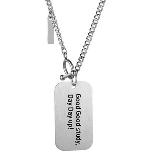 Stainless Steel Good Good Study Day Day UP Engrave Dog Tag Pendant Necklace Men Women Jewelry Gift For Him