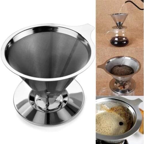 New Stainless Steel Coffee Filter Holder Reusable Coffee Filters Dripper Coffee Baskets Pour Over Cone Cup