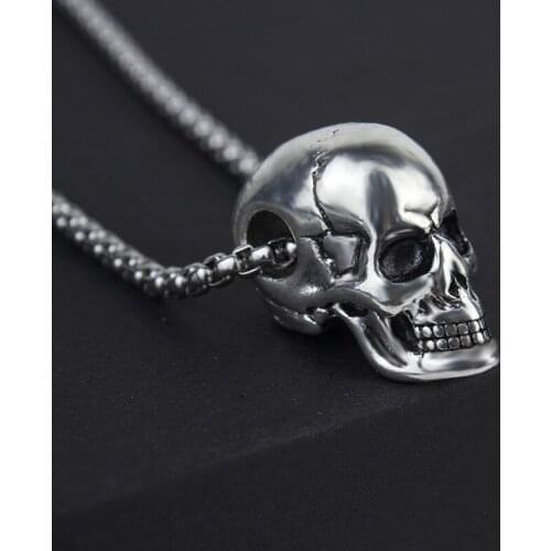 Hip Hop Skull Pendant Necklace Men Women Fashion Vintage Gothic Chain Trend Halloween Gift Stainless Steel Jewelry Party Rock