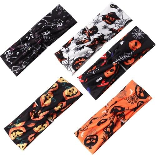 Halloween Headband Spider Hairbands Pumpkin Head Bands Skull Headwraps Wide Cross Women Headwear Girl Hair Accessories Headdress