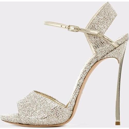 Drop Shipping Sliver Black Crystal Diamond Metal Heels Buckle Strap Peep Toe Stiletto Heels Bling Bling Wedding Sandals Lady