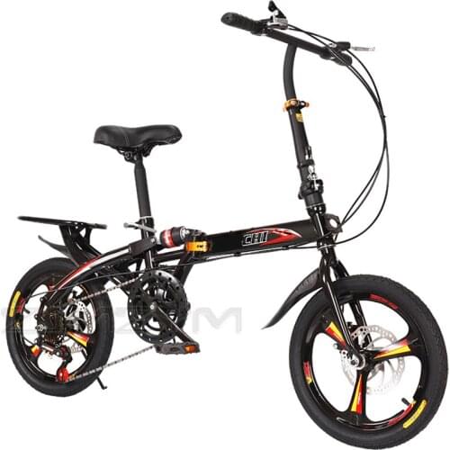 Folding Bicycle Adult Mens and Womens 16/20-Inch Variable Speed Shock Absorption Ultra-Light Portable Student Bicycle 2021