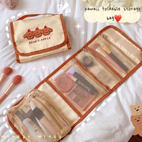 MINKYS Kawaii Bear Foldable Storage Bag Waterproof Cute Pencil Makeups Storage Bag School Office Stationery