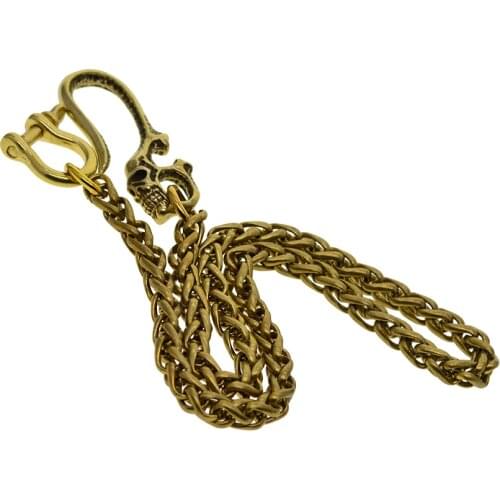 Fine brass wallet jean trousers chains 6mm wheat snake chain D screw shackle connector Gothic scary skull hook FOB EDC DIY GIFT