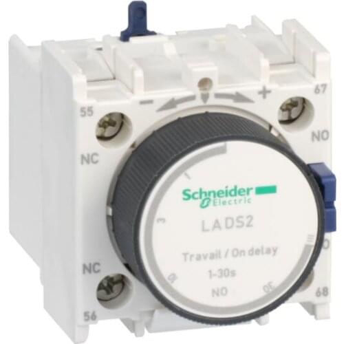 LADS2 Time delay auxiliary contact block, TeSys D, 1NO + 1NC, on delay 1-30 s, front mounting, screw terminals