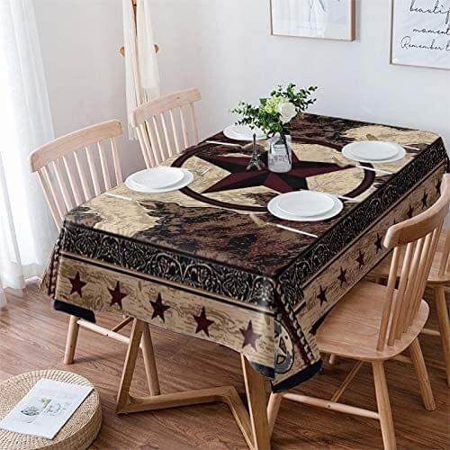 Western Texas Pentagram on Wood Panel Rustic Vintage Style Table Cloth