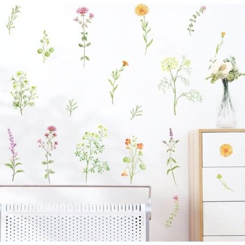 Green Leaves Flowers Wall Stickers Room Decoration Bedroom Living Room House Decor TV Sofa Background Wall Decals Art Stickers