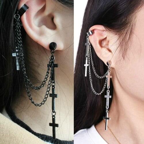 2021 New Arrival Fashion Retro Black Cross Chain Earring Personality Ladies Women Hip Hop Multi-Layer Mens Earrings Jewelry