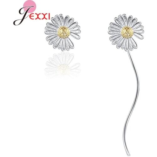 Flower Pattern Long Dangle Earrings For Women 925 Sterling Silver Colorful CZ Flower Pattern Drop Earrings Girl Bijoux New