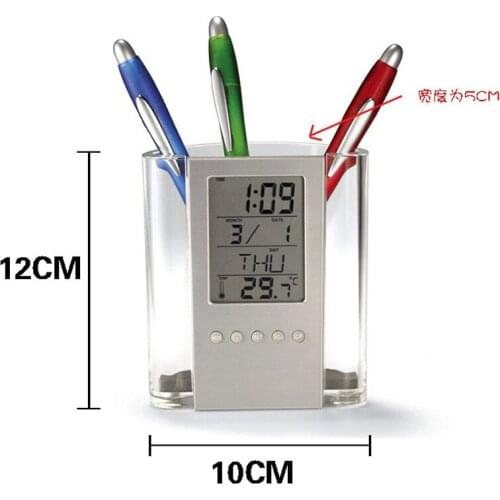 20pcs Multifunction pen holder Desktop Transparent Alarm Clock Electrical Digital Pen Pencil Vase Holder Organizer Decoration