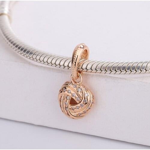 2021 925 Sterling Silver Gilded Shimmering Knot Pendant Charms Bracelet Necklace For Pandora Fashion Jewelry Making