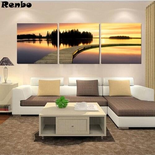 3 Pcs DIY Full Square Round Diamond Painting Cross Stitch Sunset landscape,lake Diamond Embroidery Sale Mosaic Picture Triptych