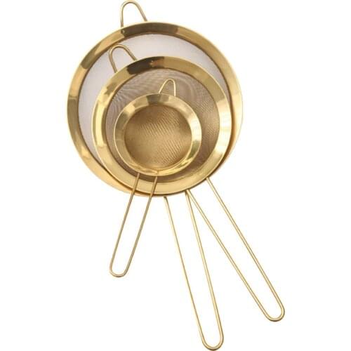 3 Pcs Stainless Steel Fine Mesh Oil Strainer Flour Sifter Flour Coffee Mesh Filter Baking Tools Kitchen Bakware,Golden