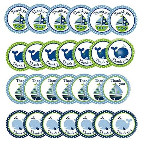 40pcs Nautical Theme Round Circle Stickers Dolphin Sailing Thank You Seal Labels for Baking Gift Stickers Funny DIY Work
