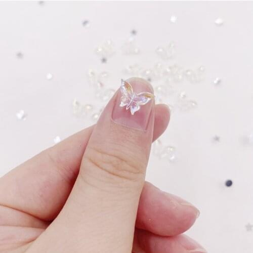 50Pcs Mini Shiny Clear AB Crystals Butterfly Nail Art Rhinestone Button Applique Scrapbook DIY Manicure Accessorie Ornament J171