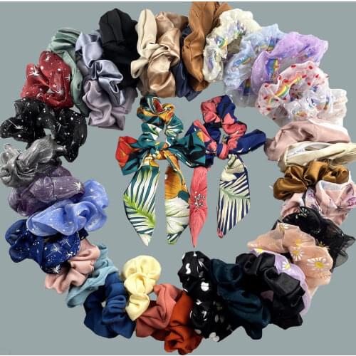 6/5pcs/pack Women Fashion Satin Silk Bow Scrunchie Elastic Rainbow Hair Bands Girl Zipper Crunchy Hair Tie Chouchou Accessories