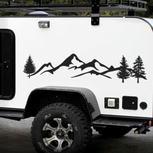 Car Sticker For SUV RV Camper Offroad 1pc 100cm Black/White Tree Mountain Car Decor PET Reflective Forest Decal