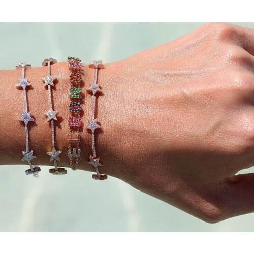 Fashion Geometric Star bar link chain bracelet for women girl Valentine lovely gift cz high quality Charming style nice jewelry