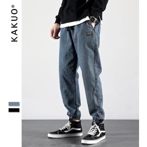 Spring /Autumn Mens Ankle Length Jeans Elastic Waist Denim Jeans Korean Casual Harem Ankle Tight Pants Fashion Patchwork Jeans