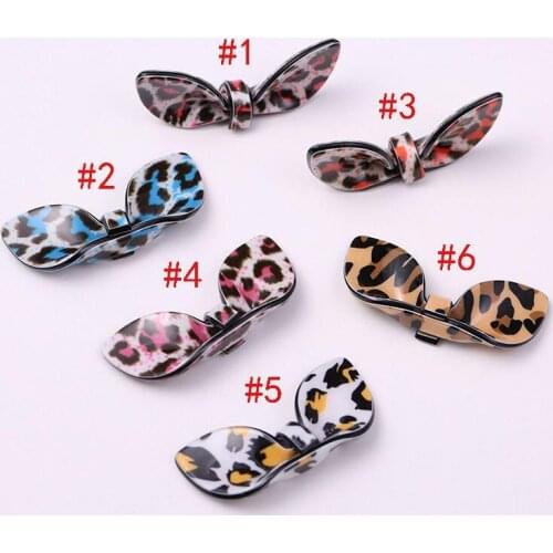 Leopard Grain Bow Tie Rabbit Ears Bowknot Kawaii Flatback Resin Cabochon Craft For DIY Hair Bow Decoration Supplies