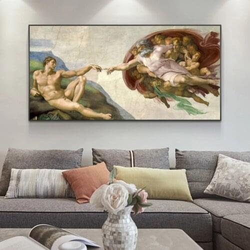 Cuadros Canva Painting on The Wall Posters and Prints The Creation of Adam By MichelangeloArt Famou Art Pictures for Living Room
