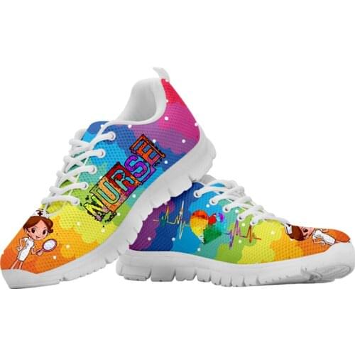 TWOHEARTSGIRL Cute Nurse Print Women Flats Colorful Nursing Shoes Breathable Mesh Sneakers for Ladies Girls Light Shoe