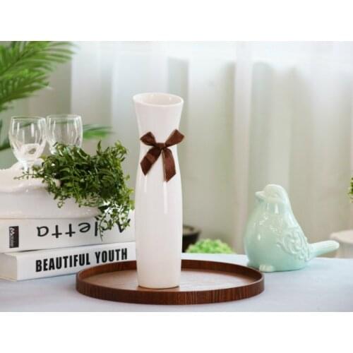 Small mood simple modern slender white slender ceramic vase ornaments with bow bedroom living room white ceramic vase simple vas