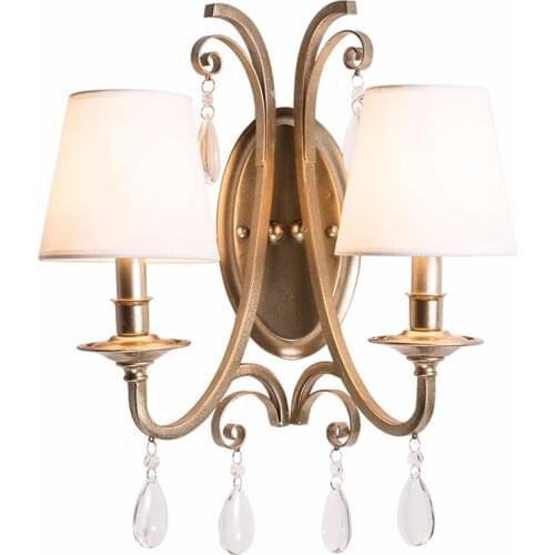 American country crystal metal wall lamps bedroom bedside light fabric single loft aisle living room study decor sconces lights