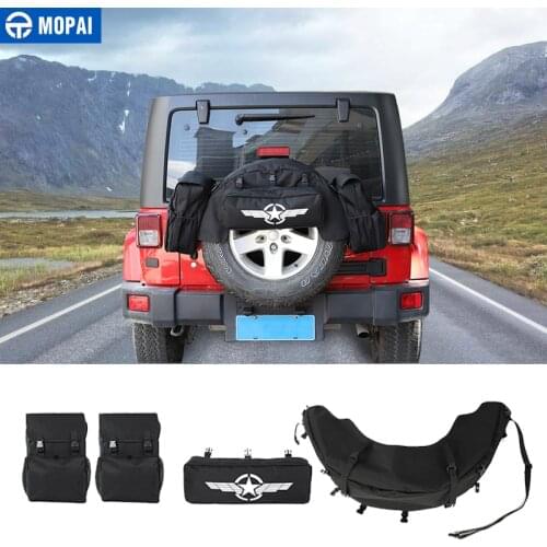 MOPAI Car Rear Spare Tire Storage Bag Tool Kit Cargo Organizer Bags Luggage Saddlebag for Jeep Wrangler TJ JK JL Car Accessories