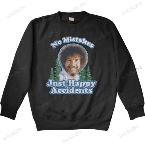 Cotton sweatshirt male hoody Bob Ross No Mistakes Just Happy Accidents hoodies men elegant mountains shirt Man crew neck hoodie