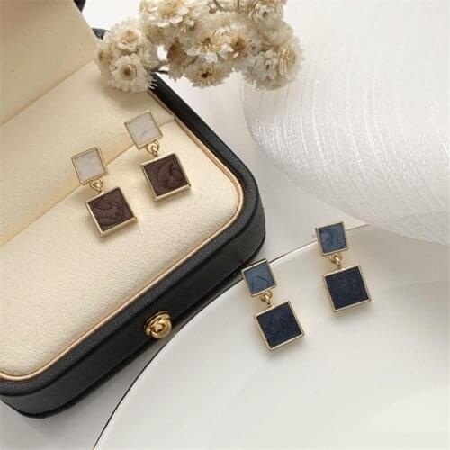 S925 New Korean retro geometric square earrings, simple and stylish womens earrings, palace style 2020 jewelry