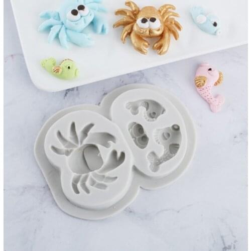 Ocean Series Fondant Mould Crab and Fish Mould Fondant Cake Silicone Mould Clay Chocolate Mould PRZY free shipping